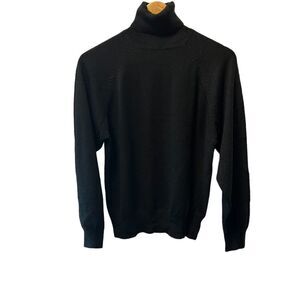 Black Wool Blend Knit Fitted Turtleneck Sweater M